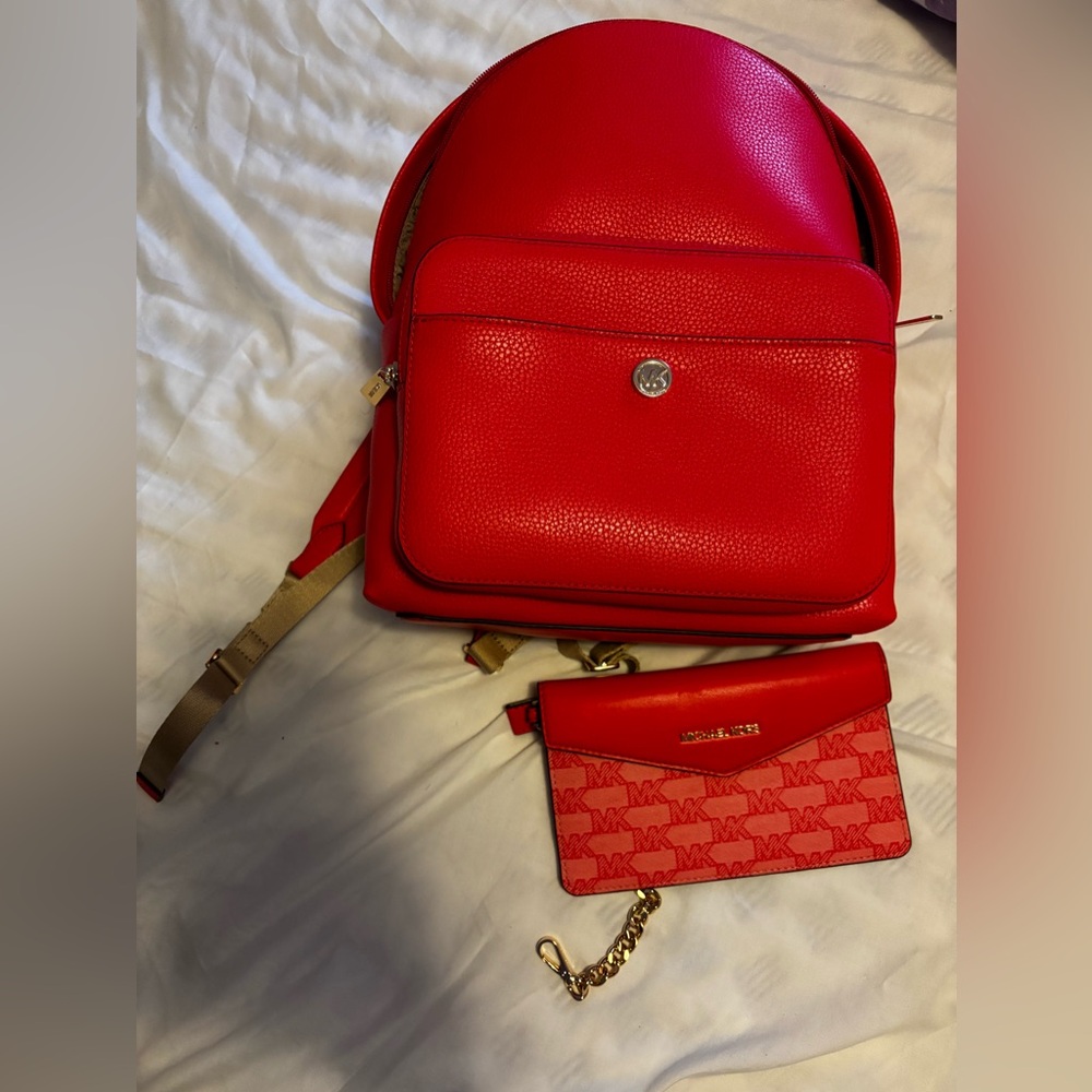 Red michael kors maisie backpack
